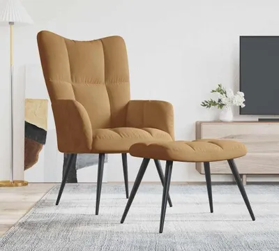 Produktbild von vidaXL Relaxační křeslo s taburetem Hnědý samet