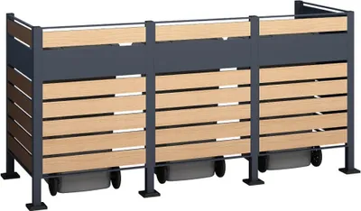 Obrázek produktu pro Kovový kryt odpadkového koše Westmann Planum 3x240 L s efektem dřeva 250x90x120 cm