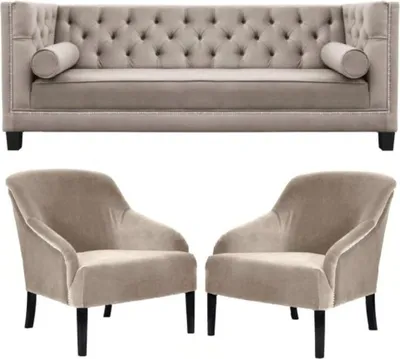 Immagine prodotto di Poltrone Chesterfield Beige Set di mobili Divani in tessuto Gruppo Nuovo