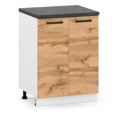 Produktbild von ULWEHOME | Unterschrank 60 cm Eiche Wotan, Küchenunterschrank mit 2 Türen, Küchenschrank stehend, ohne Arbeitsplatte