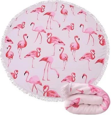 Produktbild von Strandtuch Rund aus Polyester, Mikrofaser Badetuch, Stranddecke mit Durchmesser 150 cm - CUBALINKA Flamingo