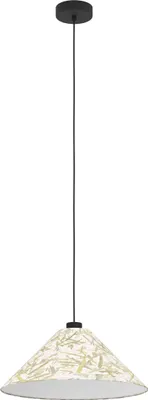 Produktbild von EGLO Hängelampe Oxpark, Pendelleuchte, Esszimmerlampe aus Metall in Schwarz und Textil mit Bambusblättern, Hängeleuchte, E27 Fassung, Ø 42 cm