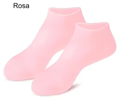 Paar hellrosa silikonfeuchtigkeitsspendende Socken, aus leicht erhöhter Frontperspektive gezeigt