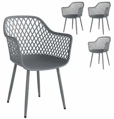 Productafbeelding van Set van 4 tuinstoelen, UV-bestendig kunststof met armleuningen en rugleuning, 56 x 51 x 84 cm, donkergrijs