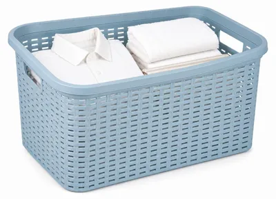 Produktbild von Plasticforte Waschekorb - 35 Liter - Rattan - blau - Kunststoff - 53 x 36 x 26 cm