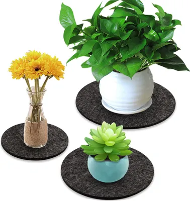 wortek Filzuntersetzer rund für Vasen Blumen Glas - 6er Set - 15cm / 20 cm / 25cm – Untersetzer Gläser Schwarz Topfuntersetzer Glasuntersetzer Tischuntersetzer Untersetzer Blumentopf Untersetzer Filz
