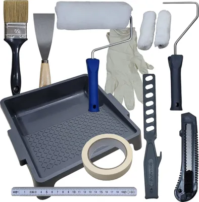 Produktbild von NYVI Malerset Advance DYI - 15-teiliges All in One Maler Set zum Streichen - wiederverwendbares Renovierset mit Malerrolle Malerpinsel Farbwanne Abdeckfolie Malerkrepp Farbrolle Farbwalzen Spachtel
