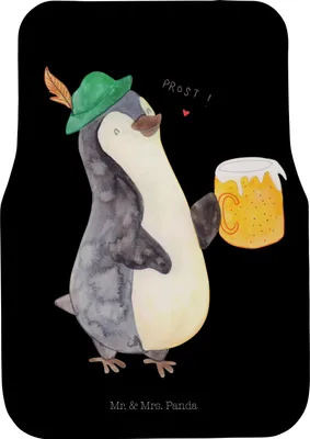 Produktbild von Mr. & Mrs. Panda Auto-Fußmatte Pinguin Bier - Schwarz - Geschenk, , Feierabend, Automatte, Beschwippst, Fußmatte Auto, Fürs, Teppich, Fahrerseite