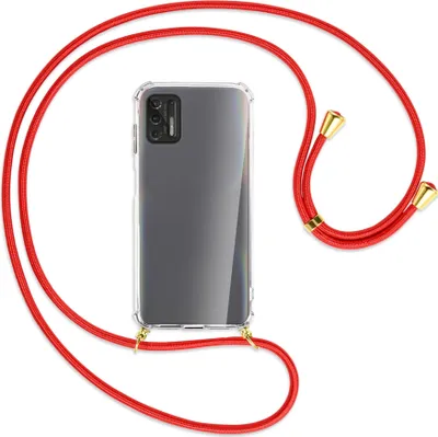 Produktbild von Handykette Backcover-Schutzhülle mit Band (Metall goldfarben) für Motorola Moto G Pro 2021 - rot