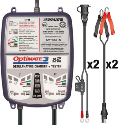 Obrázok produktu pre OptiMATE 3 Dual Bank 2x 7-stupňová nabíjačka batérií, 12V, 0,8A STD/AGM/Gel