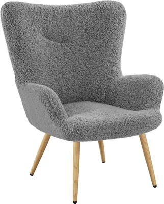 Produktbild von Yaheetech 1 x Ohrensessel Polsterstuhl mit klappbare Rückenlehne eleganter Armsessel Lehnsessel bis 136 kg belastbar Sessel fürs Wohnzimmer/Schlafzimmer Grau