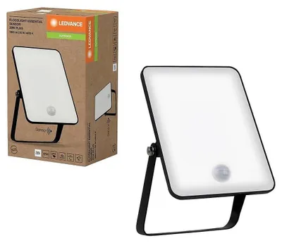Productafbeelding van LED-schijnwerper 20W + PIR-sensor, 4000K, zwart, LEDVANCE FL ESSENTIAL, met stekker 230V