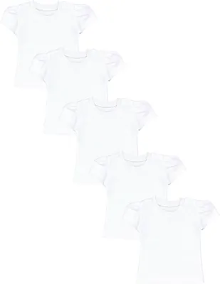 Produktbild von TupTam Baby Mädchen Kurzarm T-Shirt Gemustert Bunt 5er Set, Farbe: Uni Weiß, Größe: 62