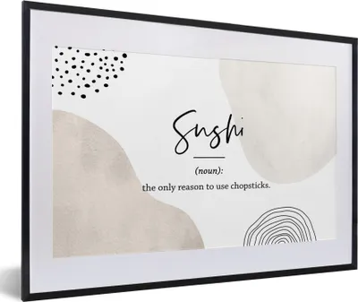 Produktbild von MuchoWow® Gerahmtes Poster Sprichwörter - Sushi - Wörterbuch - Zitate - Sushi-Definition 60x40 cm - Poster mit Schwarzem Bilderrahmen Wandposter Rahmen Foto Bilder - Schlafzimmer - Plakat in Rahmen - Drucken