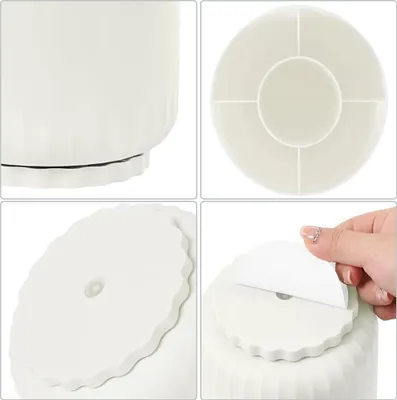 Obrázek produktu pro 360° otočný držák na pera, otočný držák na pera, kancelářský organizér s 5 přihrádkami na kancelářské, školní, psací a jiné kancelářské potřeby (mléčně bílý)