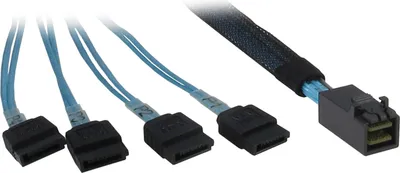 Produktbild von Kabel SFF 8643 > 4x SATA (schwarz/blau, 0,5 Meter (teilummantelt))