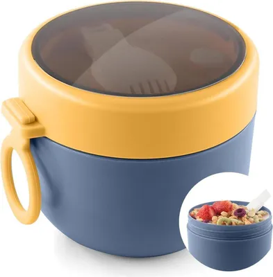 Produktbild von Joghurtbecher to go mit Klapplöffel und Müsli Cup, 650ml, Blau