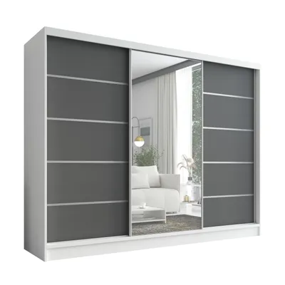 Produktbild von Schwebetürenschrank, 3-türig Schrank 200 cm mit Spiegel ARIVA 1 (Weiß, Graphit)