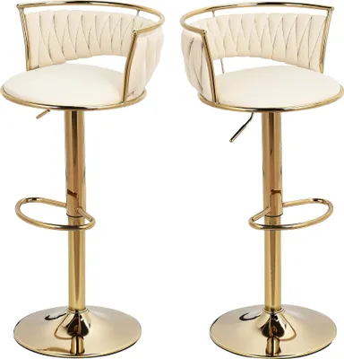 Produktbild von 2er Barhocker Barstuhl aus Samt, höhenverstellbar mit Metallbeinen, cremefarben