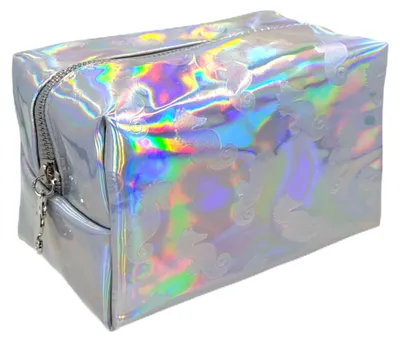 Productafbeelding van Beauty-tasje - holografisch - make-up tasje met spiegel - compact - afwasbaar - 100% polyester - 17 x 11 x 10 cm - Make-uptasje
