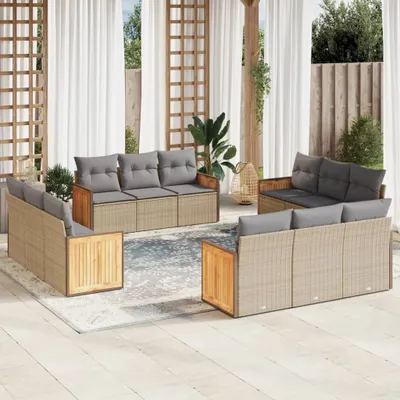 Produktbild von Möbel 12-tlg. Garten-Sofagarnitur mit Kissen Beige Poly Rattan 2024