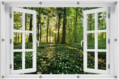 Produktbild von Wallario Outdoor-Poster für Garten oder Balkon 100 x 150 cm: Waldanemonen und Sonnenstrahlen im Wald