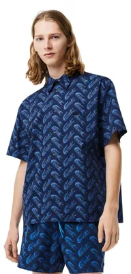 Zdjęcie produktu dla Koszulka męska Lacoste, krój Relaxed Fit, krótki rękaw, bawełna, wzór, granatowa, rozmiar XL/XXL