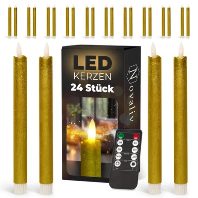 Zdjęcie produktu dla Świeczki LED w kształcie walców, 24 sztuki, z prawdziwego wosku, białe – z funkcją timera (6 godzin) – wysokość 23 cm, średnica 2,2 cm, wymagane 2 baterie AAA; zestaw 4 świeczek LED, 6 sztuk, białe, z ruchomym płomieniem