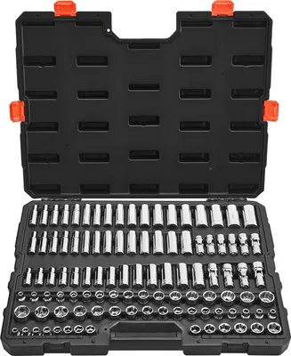 Image de Jeu de clés à douilles VEVOR 104 pièces, entraînement 9,5 mm, taille métrique de 6 à 24 mm, profonde et standard, jeu d'outils de mécanicien avec coffret de rangement, acier chromé CR-V allié
