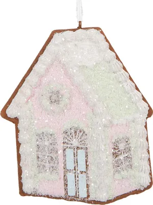 Image de Clayre & Eef Pendentif de Noël Maison en pain d'épices 9x1x10 cm Rose Plastique