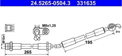 Produktbild von ATE 24.5265-0504.3 Bremsschlauch Vorne Rechts für TOYOTA Yaris Schrägheck (P13) Yaris III Kastenwagen (XP13)