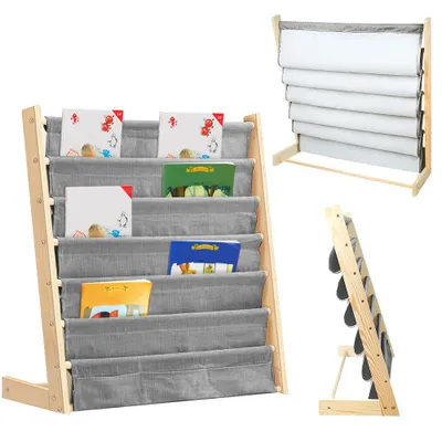 Produktbild von Bücherregal für kinder 75x30x76cm aus Baumwolle Leinen und Massivholz
