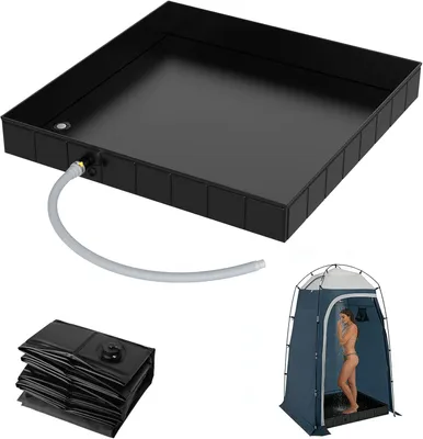 Produktbild von Faltbare Duschwanne 104x104x13 cm, 2 Abflusslöcher, Abflussrohr, für Camping