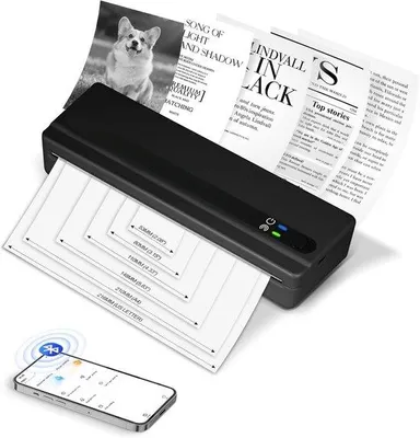 Productafbeelding van Draagbare Thermische Printer - Zwart - A4 - Inktloze Bluetooth Printer voor Thuisgebruik