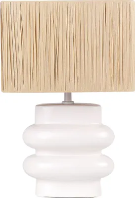 Produktbild von BELIANI Tischlampe Weiß und Naturfarben Keramik Vasenform 42 cm Papiergeflecht Schirm Rechteckig Kabel mit Schalter Modern Boho Schlaf- u. Wohnzimmer