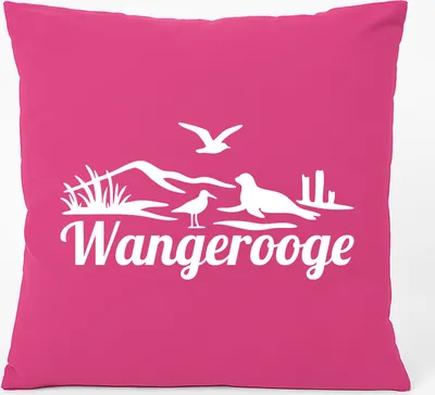 Produktbild von Huuraa Kissen Wangerooge Strandmotiv 40x40cm mit Füllung Fuchsia Baumwolle Dekokissen Geschenkidee