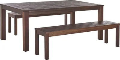 Produktbild von BELIANI Gartenmöbel Set Dunkelbraun Akazienholz rechteckiger Tisch 180x100 cm mit 2 Bänken Rustikal Terrasse Outdoor Indoor Gartenausstattung