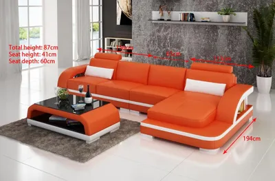 Produktbild von Ledersofa L-Form Couch Wohnlandschaft Ecksofa Garnitur Design Modern Sofa Orange