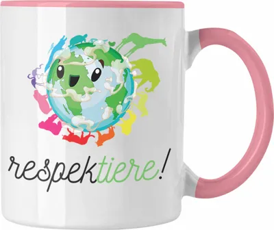 Produktbild von Trendation - Respek-Tiere Tierschutz Tasse Veganer Geschenk Vegan Vegetarier Geschenkidee Tierschutz (Rosa)