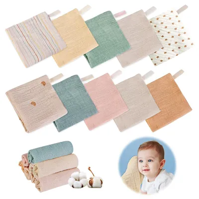 Produktbild von Set mit 10 Waschlappen für Babys aus Baumwolle, 23 x 23 cm