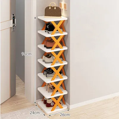Imagen del producto de Estanterías de almacenamiento doméstico multicapa y que ahorran espacio para zapatos: sencillas, sin polvo, plegables, de color naranja, con 7 niveles