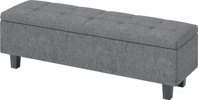 Image de Banc avec espace de rangement, banc rembourré aspect lin, pieds en bois, banc de lit moderne pour couloir, chambre, salon, 138 x 40 x 45 cm, gris foncé