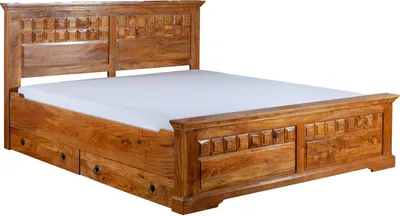 Image de MASSIVMOEBEL24 | Lit double 200x200 Acacia laqué Miel OXFORD #0311