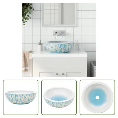 Produktbild von The Living Store Aufsatzwaschbecken Weiß und Blau Rund Ø41x14 cm Keramik