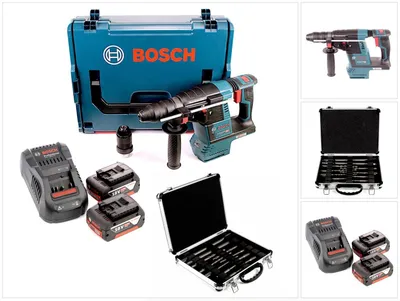 Zdjęcie produktu dla Bosch GBH 18V-26 F Akumulatorowa wiertarko-wybijarka bezszczotkowa SDS-Plus 18 V 2,6 J + 2 akumulatory 5,0 Ah + ładowarka # 11-częściowy zestaw dłut i wierteł w L-Boxx