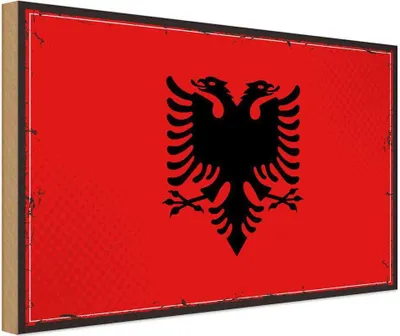 Produktbild von vianmo Holzschild 12x18 cm Albaniens Albania Flagge Fahne Wappen