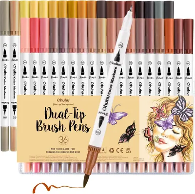 Imagen del producto de Marcadores Ohuhu Huidtint, set de 36 unidades, con doble punta: pincel y delineador fino, ideales para dibujar