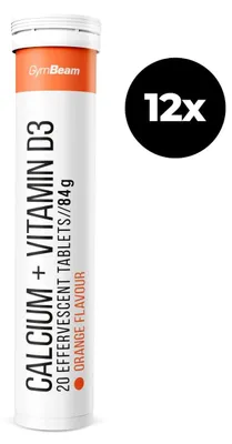 Obrázok produktu pre GymBeam – šumivé tablety s vápnikom a vitamínom D3, 12 x 20 tabliet, pomarančová príchuť