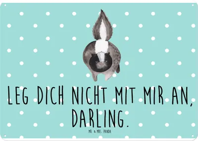 Produktbild von Mr. & Mrs. Panda tafel Stinktier Angriff DIN A4 - Türkis Pastell - Geschenk, Dekoschild, Schild, Türschild, Wandbild, Raubtier, Blechschild, Skunk, Stinker, wütend