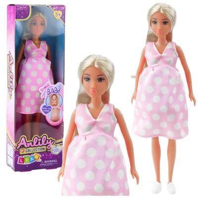Imagen del producto de Muñeca Embarazada Anlily Vestido De Lunares Rosa Claro Cabello Largo
